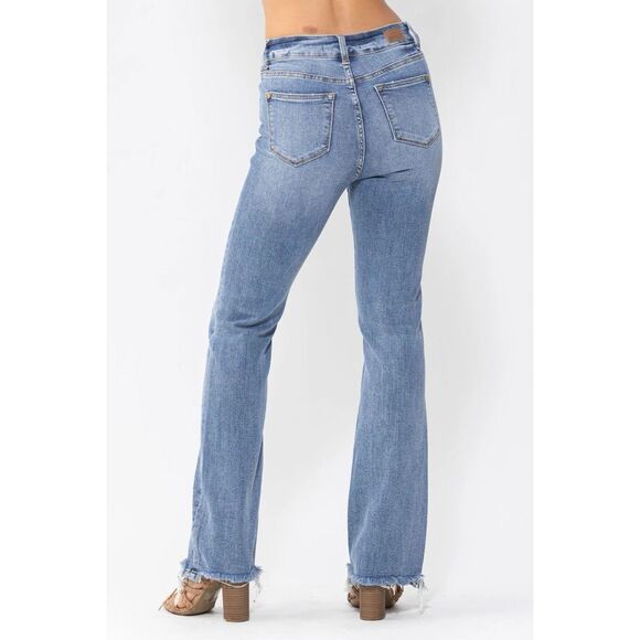 Judy Blue Jeans Bootcut High Rise Fray Hem Stretch Denim Two Button Preppy 5/27 - Picture 5 of 15